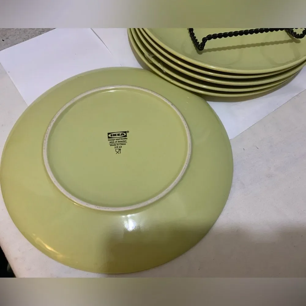 6 IKEA FARGRIK DINNER PLATES CELERY LIME GREEN